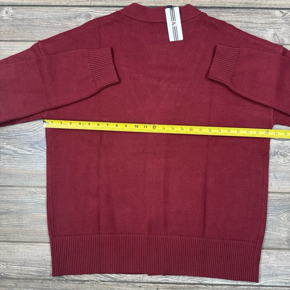 FILA Baseline Cardigan Mens‎ Large L Burgundy V Neck Button Front Sweater NEW